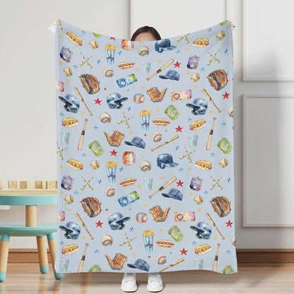 Watercolor Baseball Print Flannel Receiving Blanket for Newborn and Toddler
