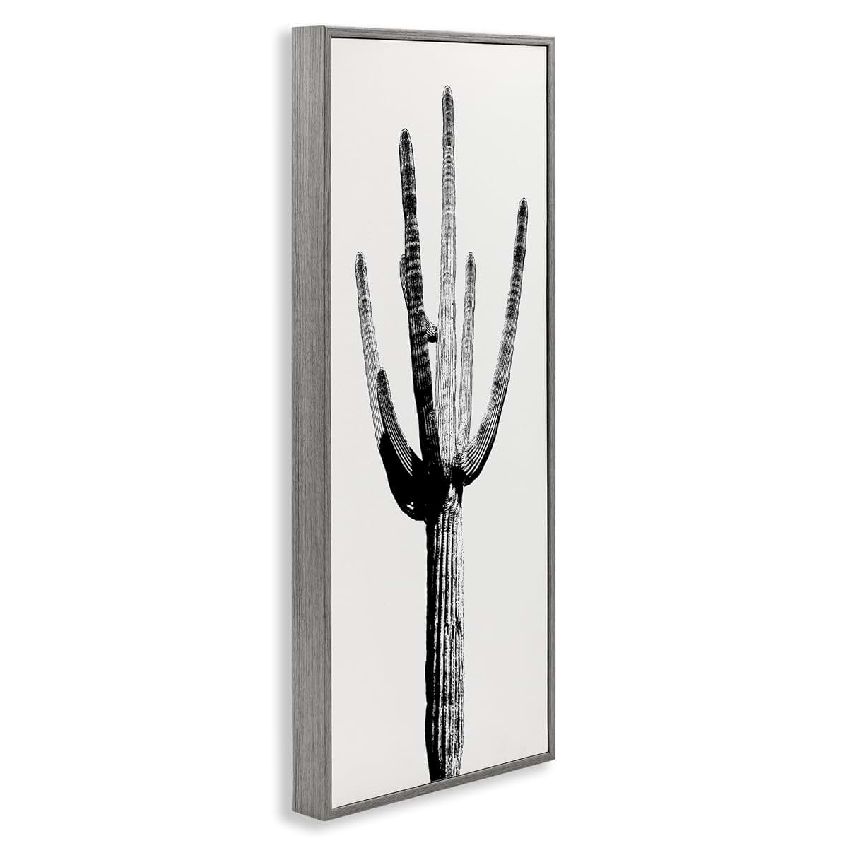 Stupell Industries Modern Grey Cactus Desert 10x24 Inch Framed Giclée Print by Mia Jensen