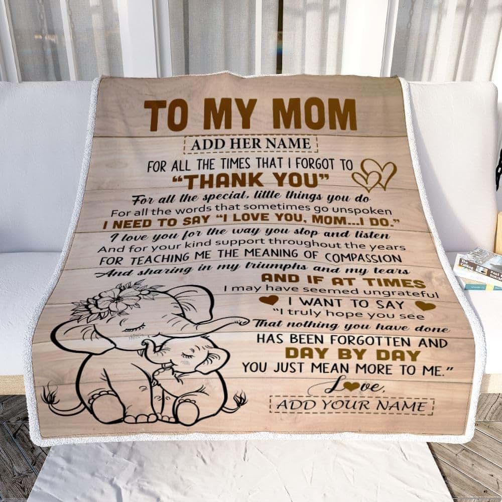 TeesReal Personalized to My Mom Gift Blanket from Daughter Son Children Elephant Thank You Best Mom Birthday Gifts (photo 2)