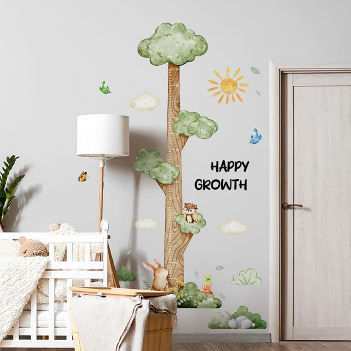LULUG Cartoon Animals Big Tree Height Measure Wall Sticker