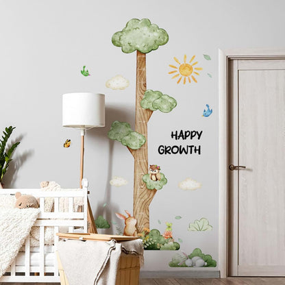 LULUG Cartoon Animals Big Tree Height Measure Wall Sticker