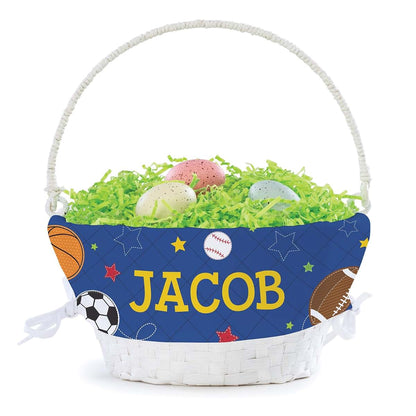 Personalized Planet Sports Personalized Easter Egg Basket with Handle and Custom Name | Blue Easter Basket Liners