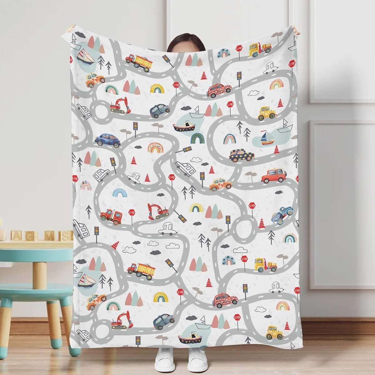 BabyOneStop Cartoon Road Car Vehicles Flannel Baby Blanket 60x80