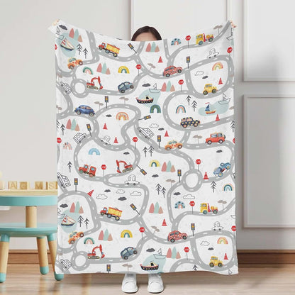BabyOneStop Cartoon Road Car Vehicles Flannel Baby Blanket 60x80