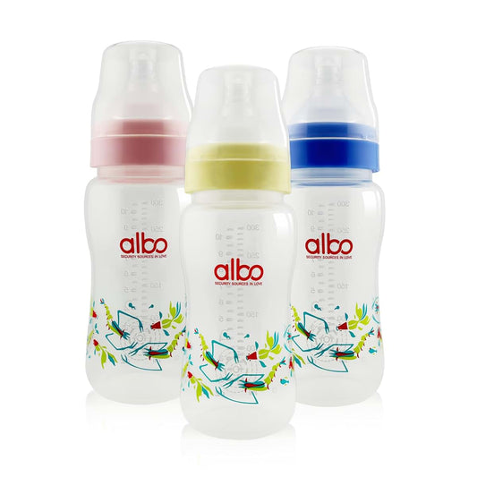 ALBO BABY- 6m+ ARC Type Natural Flow ‎Anti-Colic Baby Feeding Bottle 10oz/300ML,3 Counts Variable Flow Frosted Nipples