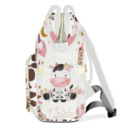LiSoAkWE Cowgirl Western Cute Cow Personalized Diaper Bag with Name,Customized Nappy Backpack with Thermal Pockets (photo 3)