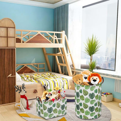NTAOHAMPER Round Green Laundry Hamper, Jungle Themed with Handles