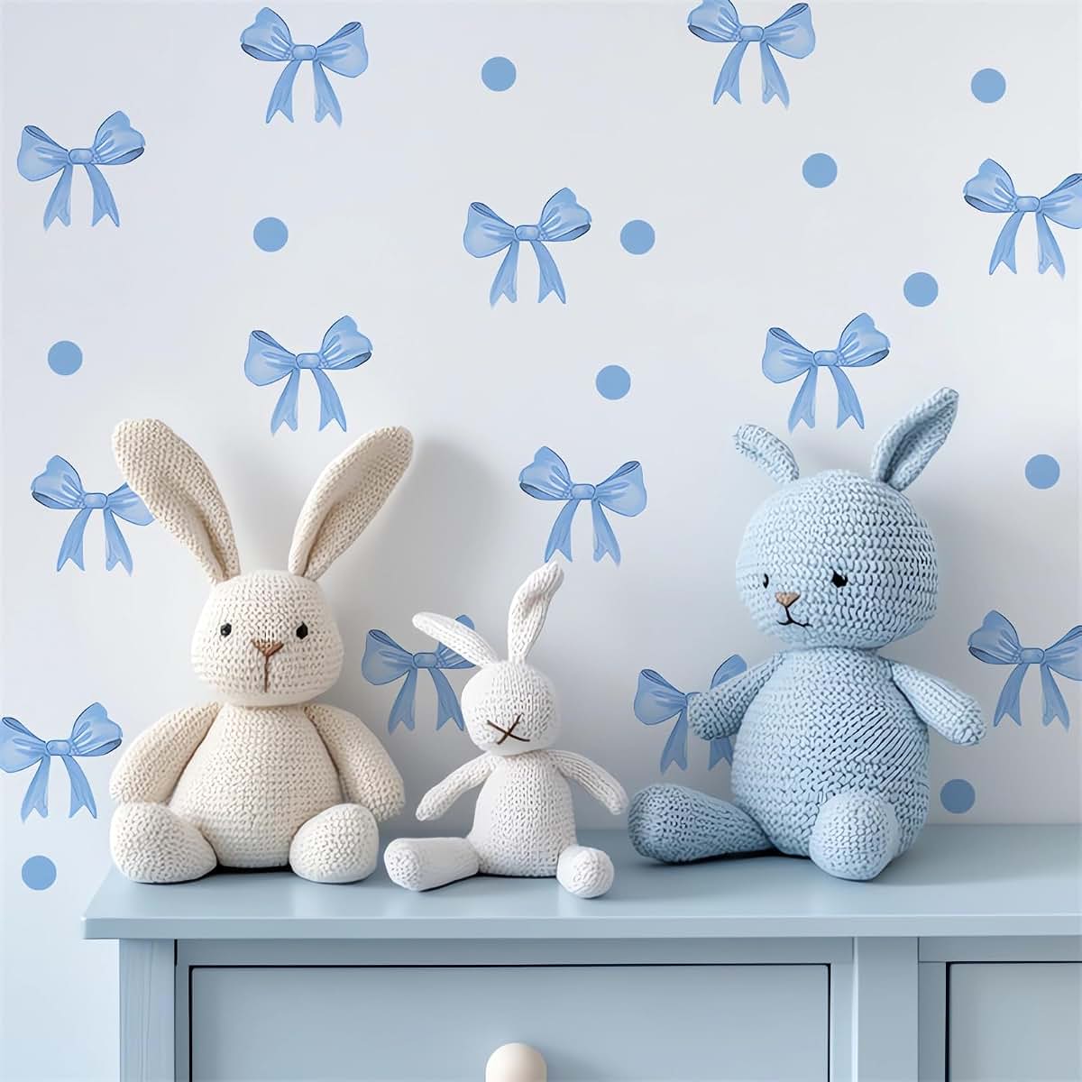 Sacinora Light Blue Bowknots Wall Stickers Polka Dots Decals for Nursery Room
