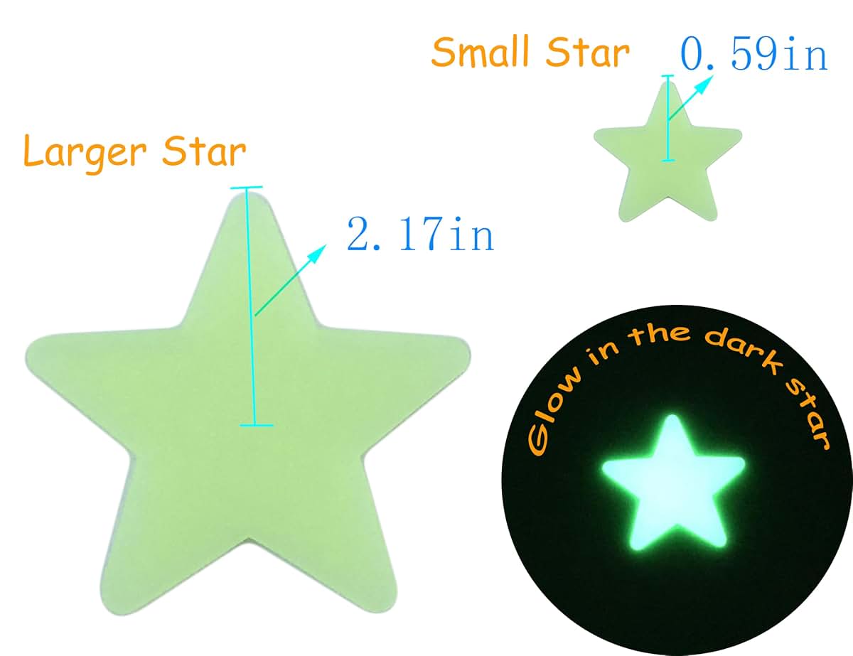 HoneyToys 200-Piece Glow in the Dark Luminous Star Wall Stickers, Multi-Color