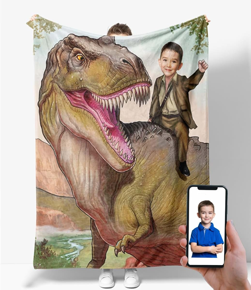 MyPhotoGifts Personalized Dinosaur Blankets for Boys Custom Child's Dinosaur Blanket Giganotosaurus
