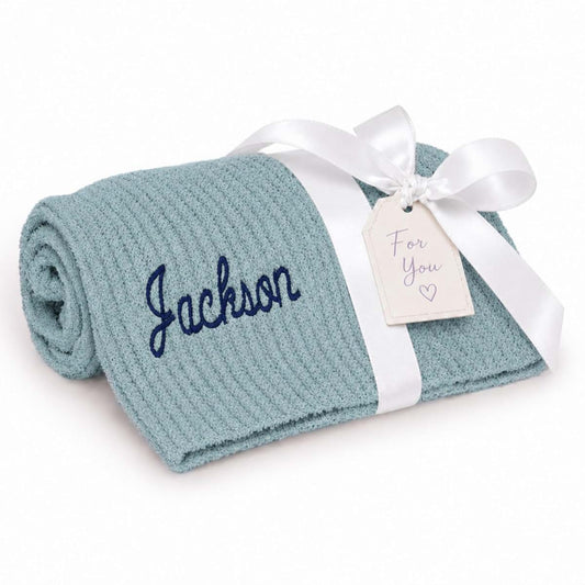Ababy Personalized Chenille Baby Blanket – Dusty Blue
