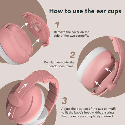 Moonybaby 2-in-1 Baby Ear Protection Headphones, Adjustable Noise Cancelling, Pink