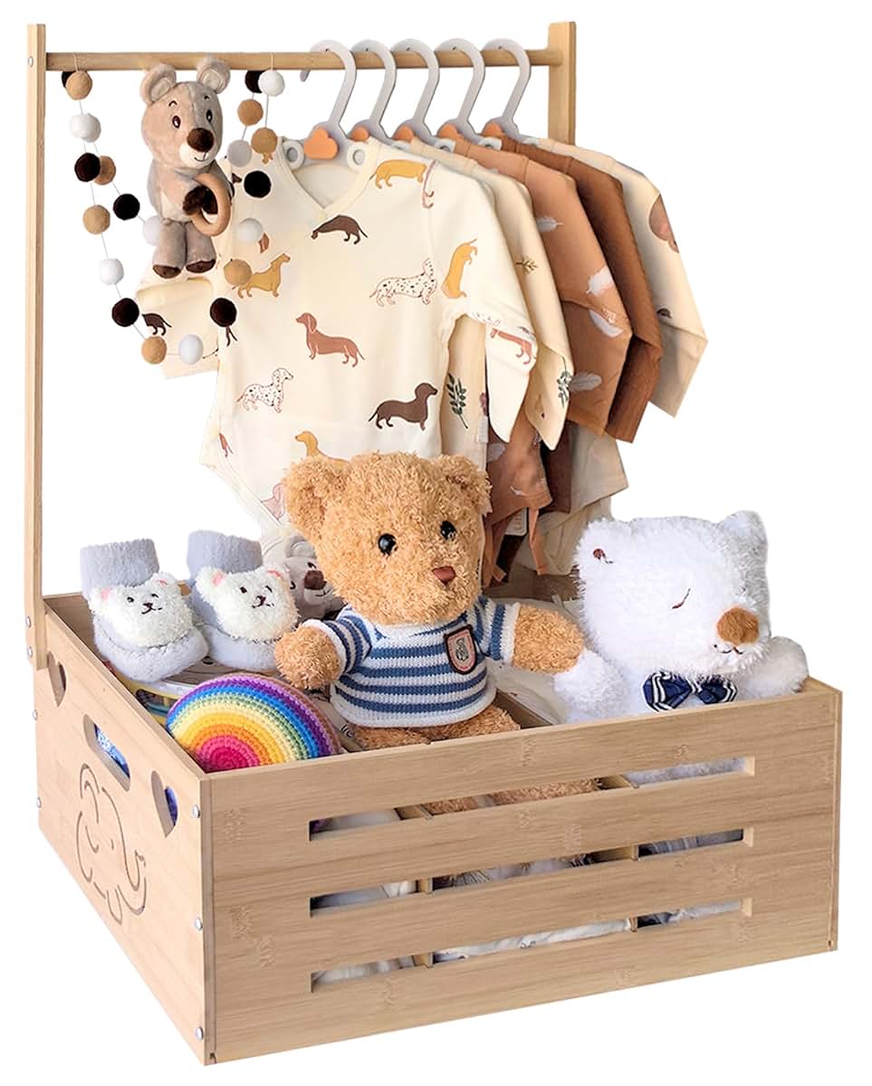 BabyOneStop Bamboo Baby Shower Crate Closet With Hanging Rod