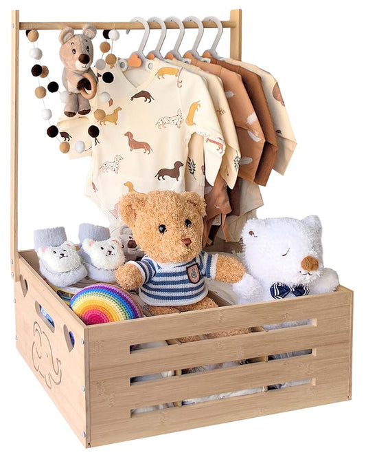 BabyOneStop Bamboo Baby Shower Crate Closet With Hanging Rod