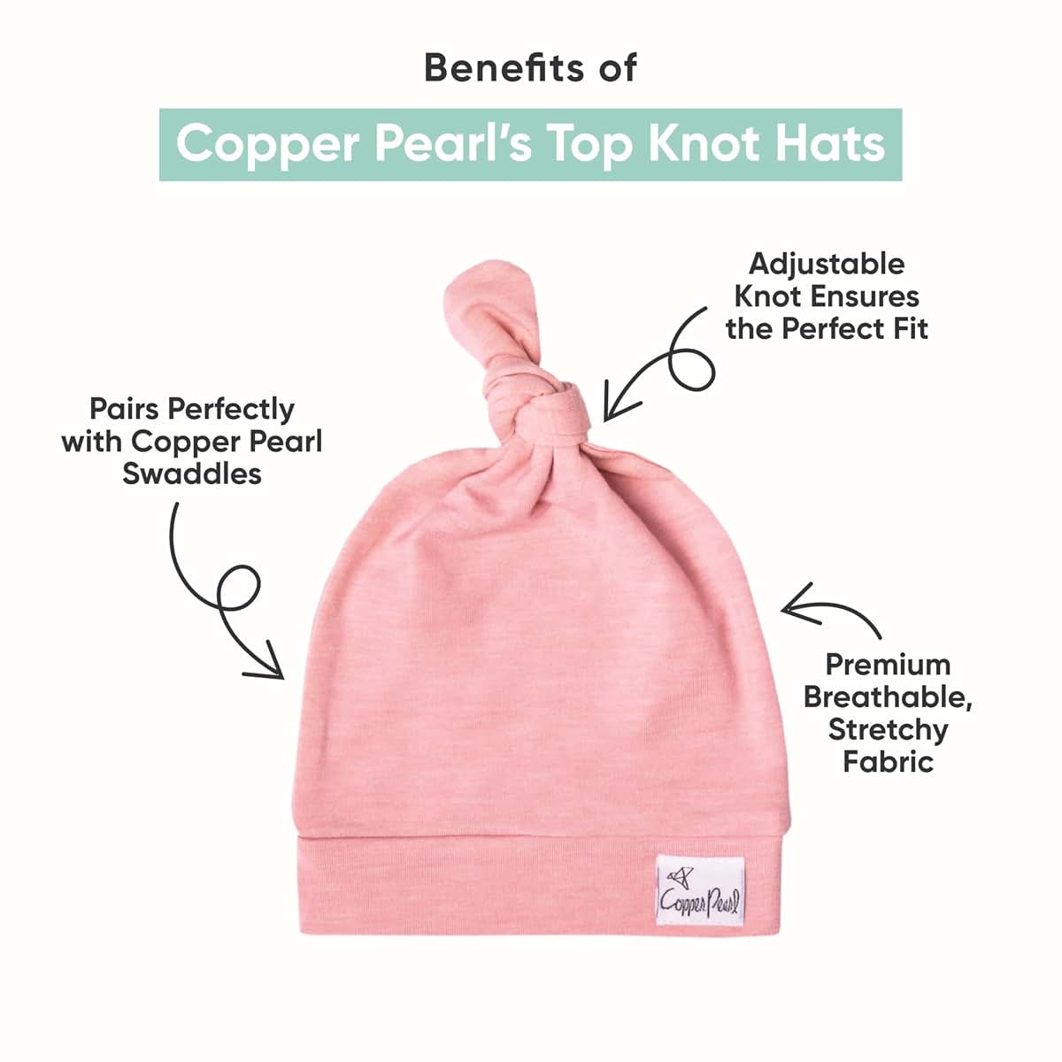 Copper Pearl Top Knot Beanie Hat for Newborns, 0-4 Months