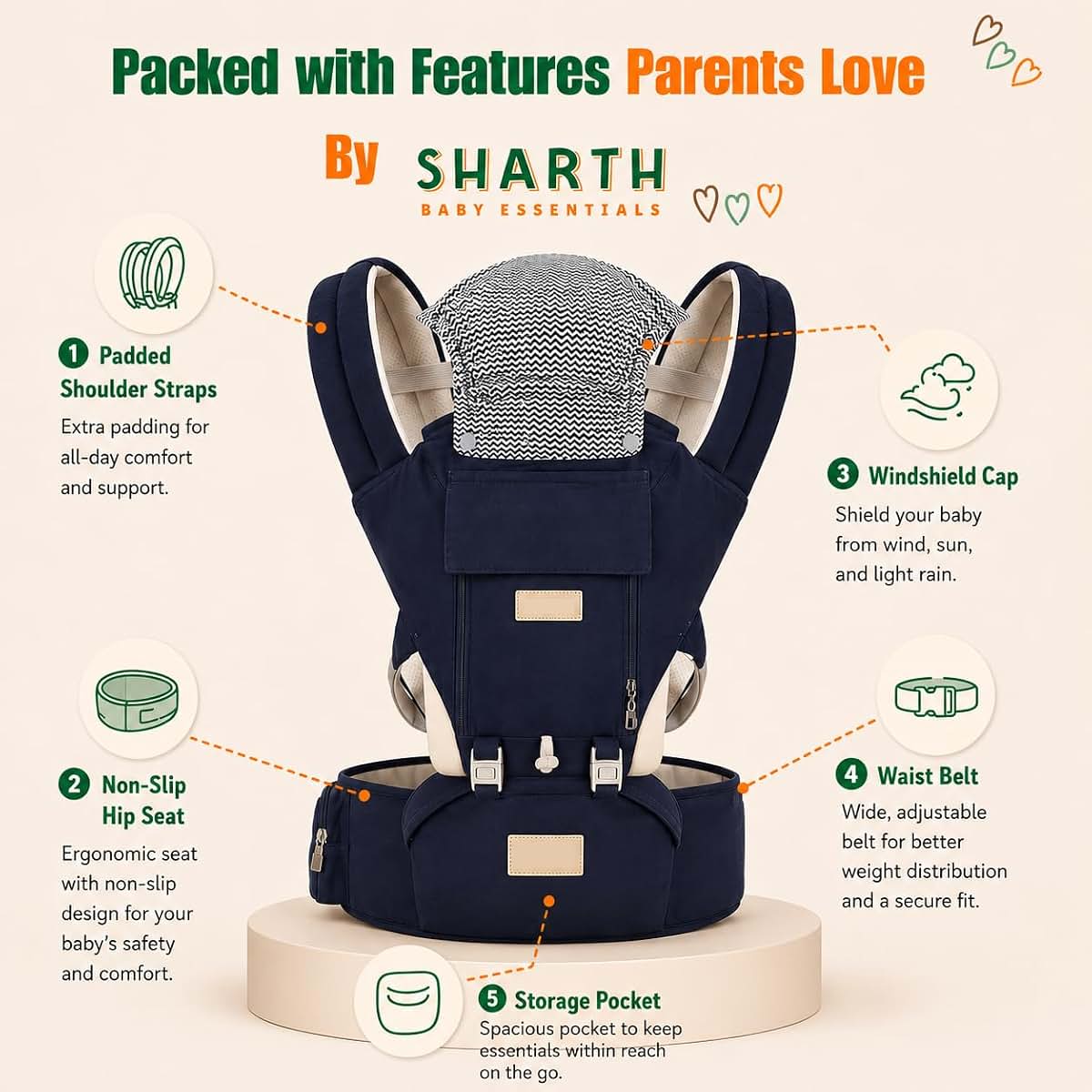 Sharth Baby Carrier With Hip Seat Ergonomic Infant Carrier
