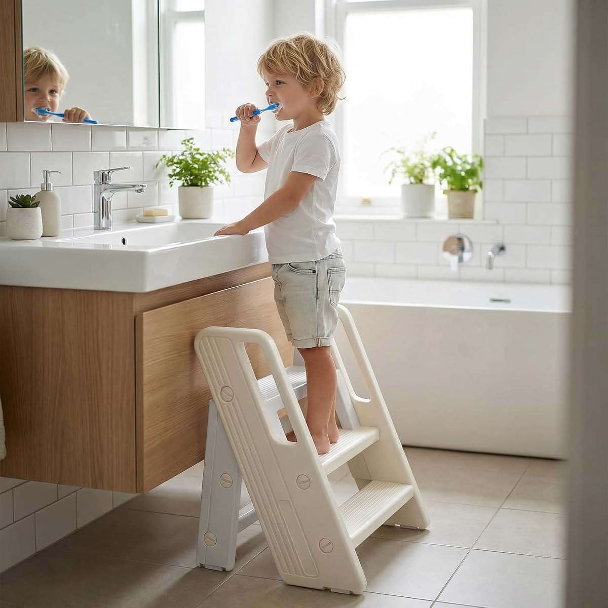 Vanpolchy Foldable Toddler Bathroom Step Stool, Kids Bathroom Step Stool
