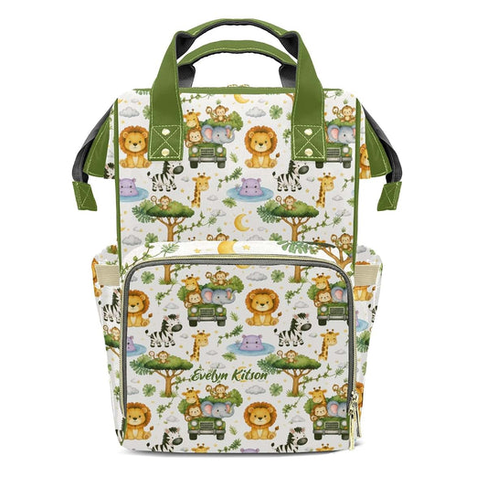 YallLocoMo Custom Name Diaper Bag Backpack Gift Watercolor Jungle Animal Truck Zebra Multifunction Travel Backpack