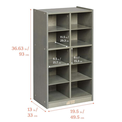 ECR4Kids 10 Cubby Mobile Tray Cabinet with Bins, 5x2, Grey Wash, Assorted (photo 2)