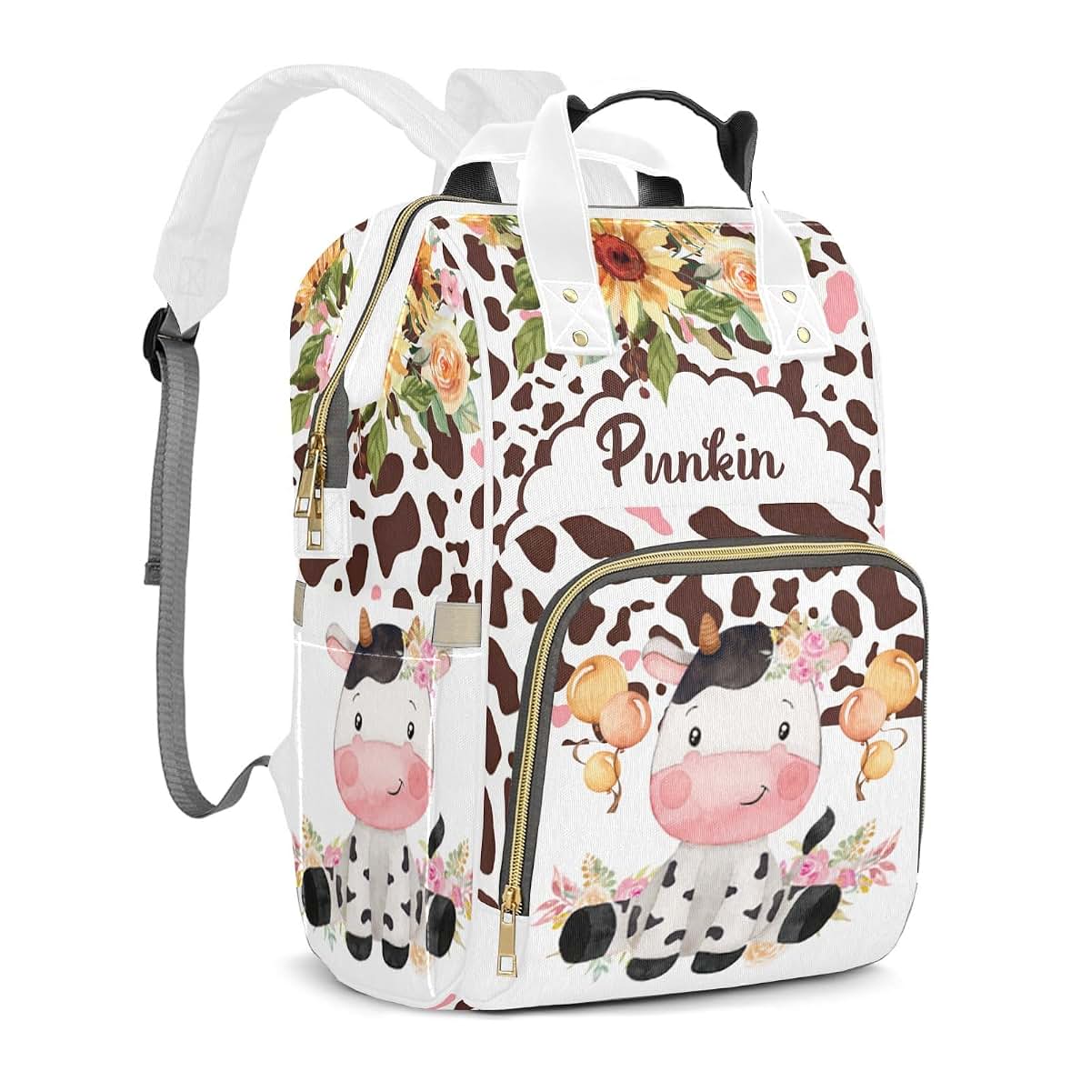LiSoAkWE Balloon Cow Floral Colorful Personalized Diaper Bag Backpack,Customized Nappy Backpack for Travel Outdoor with (photo 2)