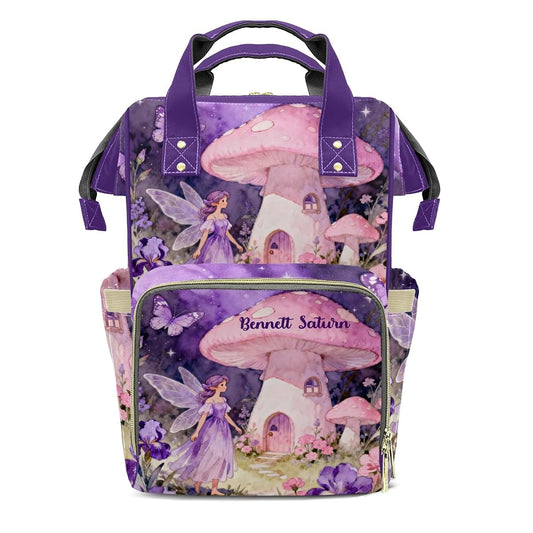 LiSoAkWE Customizable Large Capacity Purple Flower Fairy Mushrooms Diaper Bag Personalized Name,Waterproof