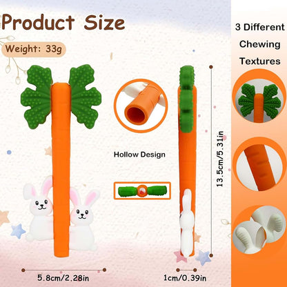 Wovinda Silicone Carrot Rabbit Hollow Teething Tubes, Sensory Chew Toy for Babies 3+ Months