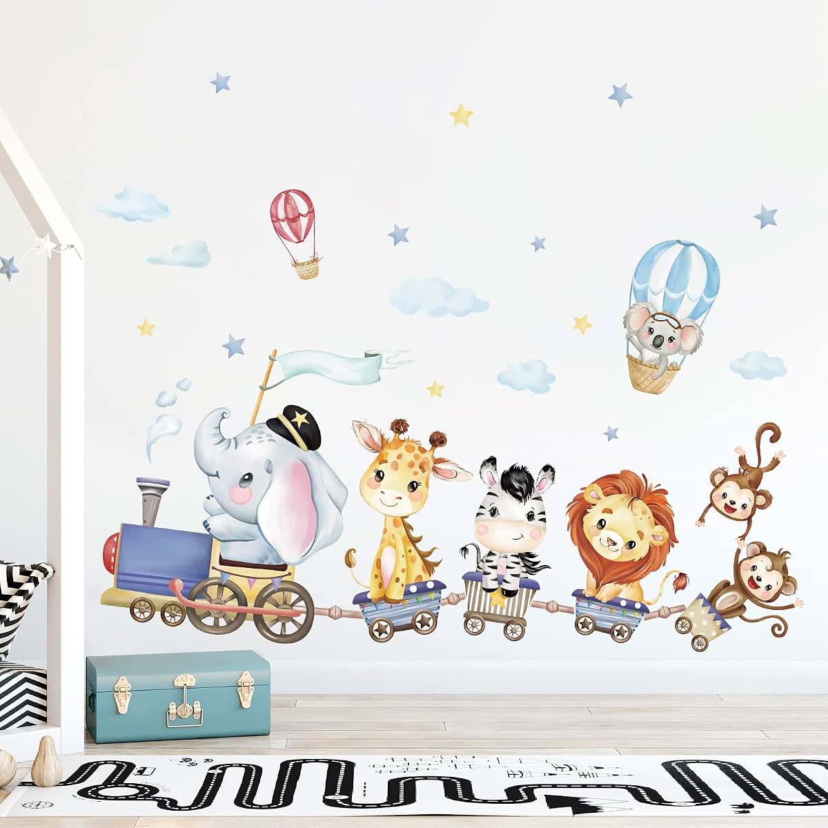 Wondever Animal Train Wall Decals Jungle Animals Elephant Wall Stickers
