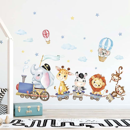 Wondever Animal Train Wall Decals Jungle Animals Elephant Wall Stickers