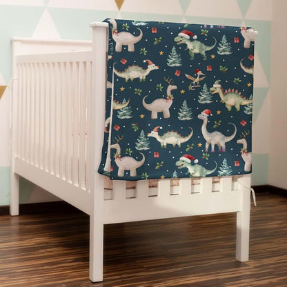 Flannel Dinosaur Christmas Baby Blanket, 60x80 Inch