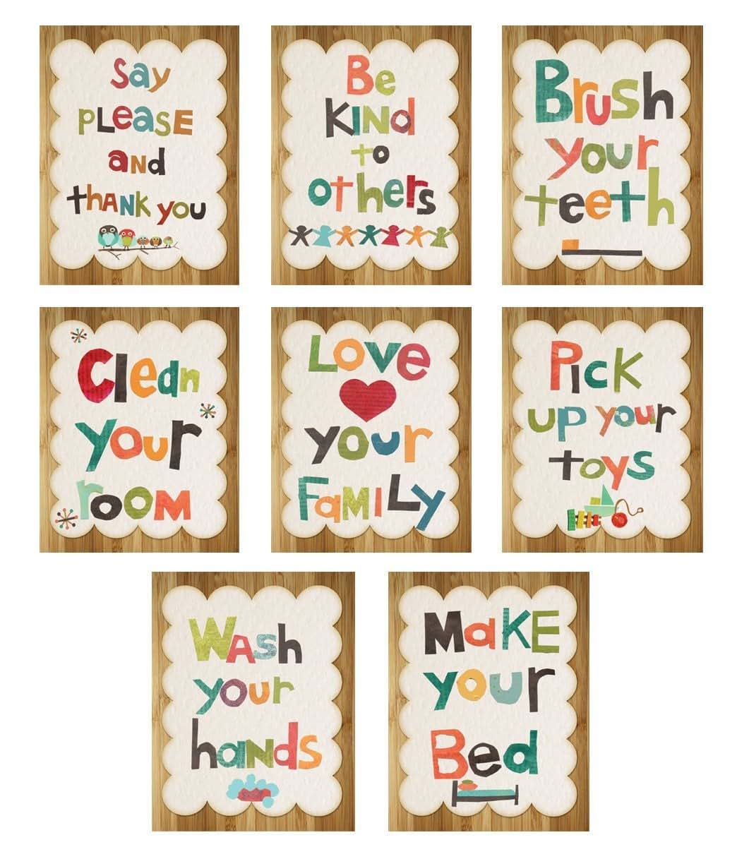 Good Manners 5x7 Wall Cards Set of 8, Nursery Wall Decor Prints