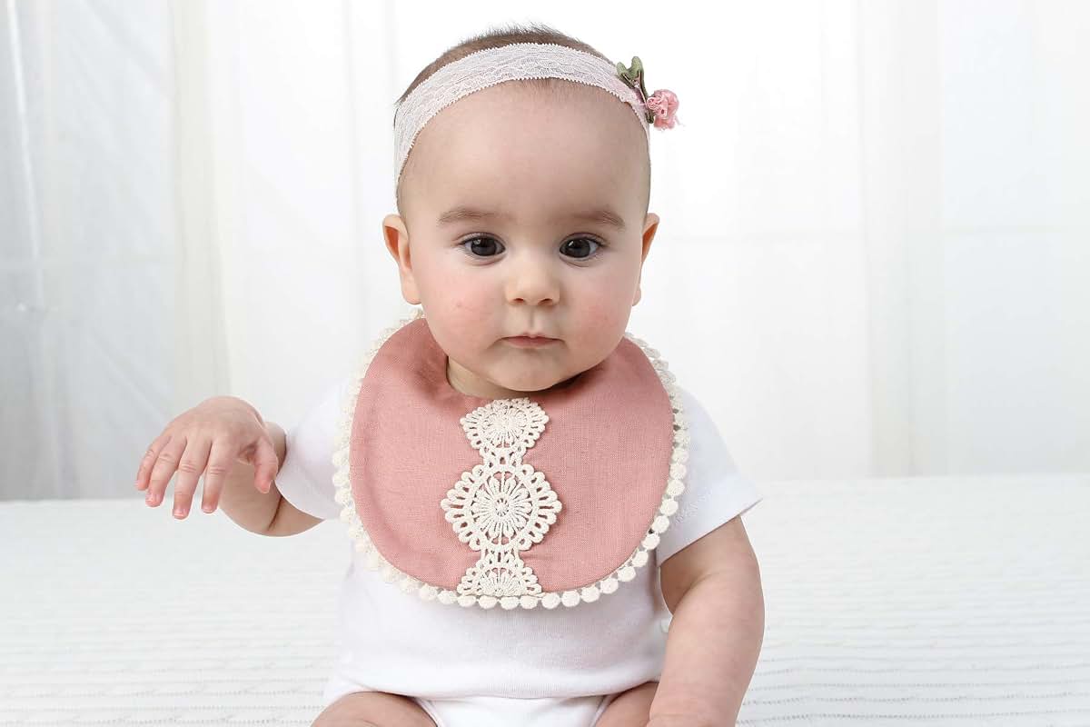 GZMM Baby Bib For Girls,Reversible Waterproof Handmade Natural Cotton Baby Drool Bib 0-12 months 3 Pack (photo 3)