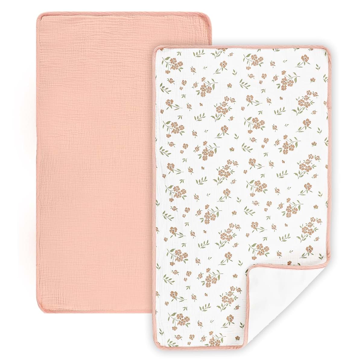 Jundetye Waterproof Portable Changing Pad 2 Pack, Muslin Cotton Baby Changing Mat Comfortable & Breathable, Foldable