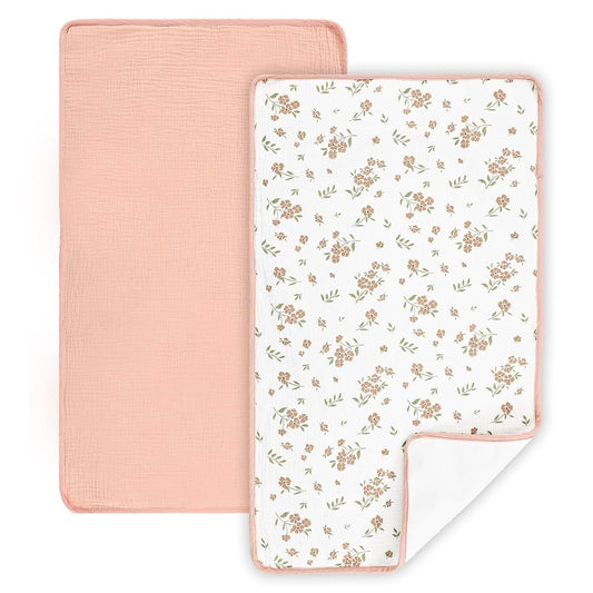 Jundetye Waterproof Portable Changing Pad 2 Pack, Muslin Cotton Baby Changing Mat Comfortable & Breathable, Foldable