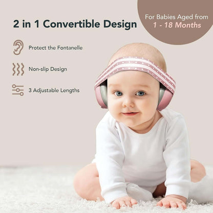 Moonybaby 2-in-1 Baby Ear Protection Headphones, Adjustable Noise Cancelling, Pink