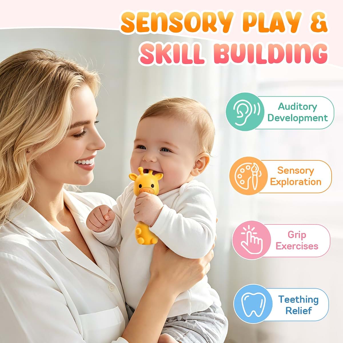 Giraffe-Shaped Baby Teething Rattle Toy