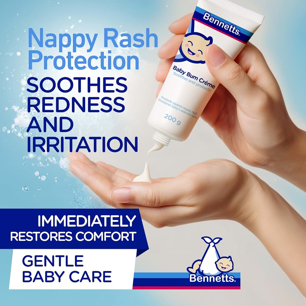 Bennetts Baby Bum Cream 200ml Water-Repellent Diaper Barrier Cream for Newborns