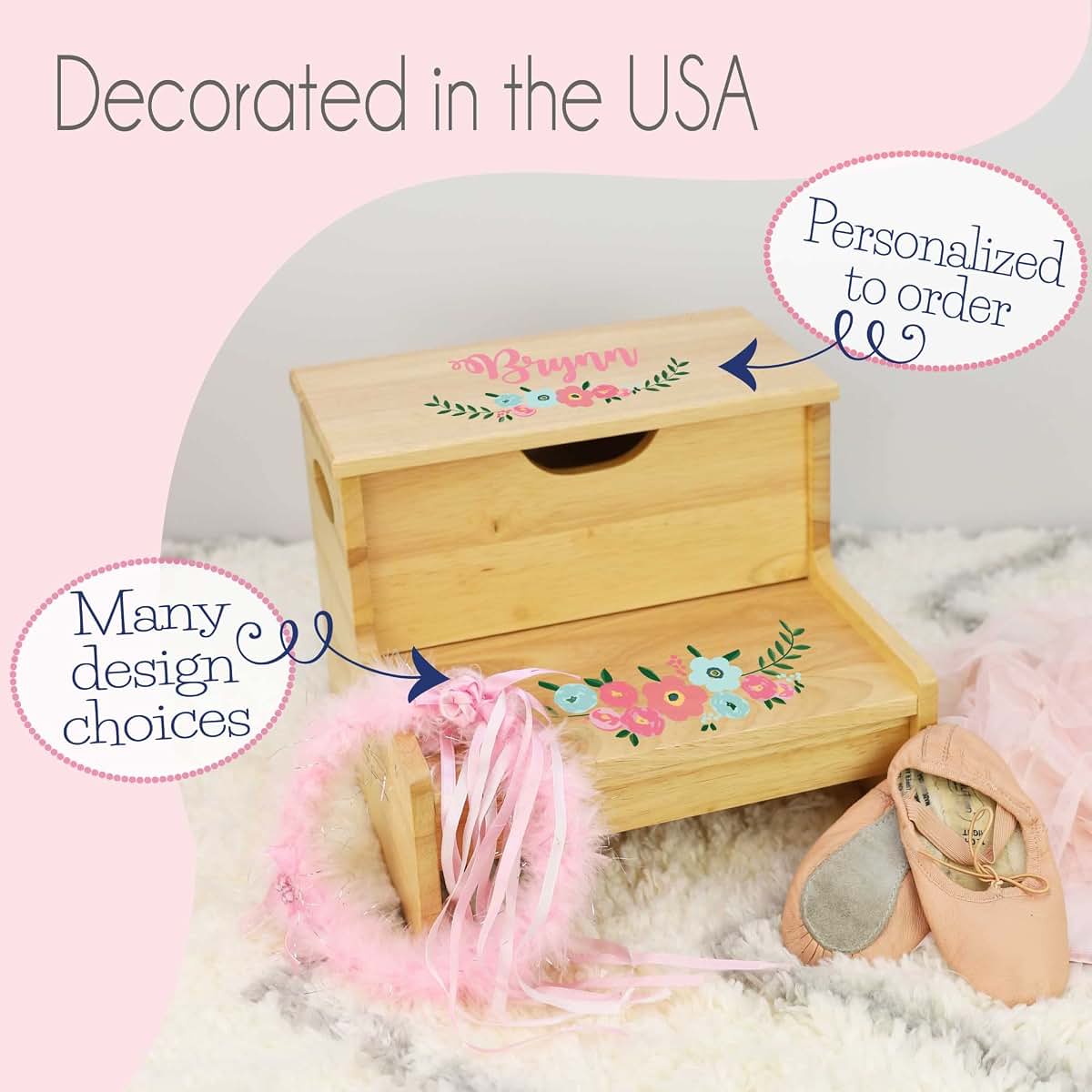 My Bambino Personalized Mermaid Princess White Kids Step Stool With Storage (photo 2)