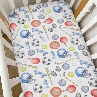 Selgkds Watercolor Sport Baby Crib Sheets for Boys Soccer Basketball Baseball Golf Tennis Soft Snug Fitted Crib