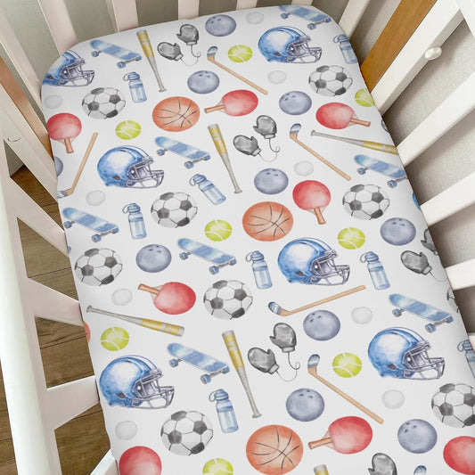 Selgkds Watercolor Sport Baby Crib Sheets for Boys Soccer Basketball Baseball Golf Tennis Soft Snug Fitted Crib