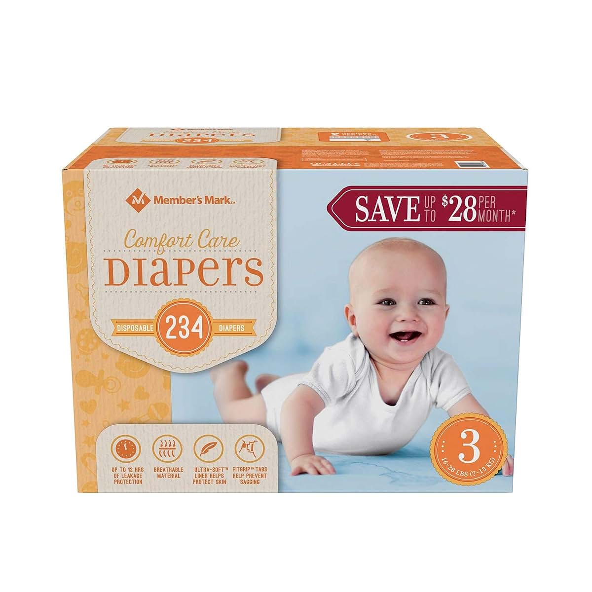 Member's Mark Comfort Care Baby Diapers Size 3 - 224 Count
