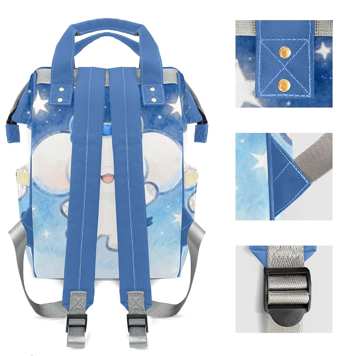 LiSoAkWE Personalized Diaper Bag Backpack,Blue Bow Elephant Night, Nappy Backpack for Travel Outdoor Name,Custom (photo 4)