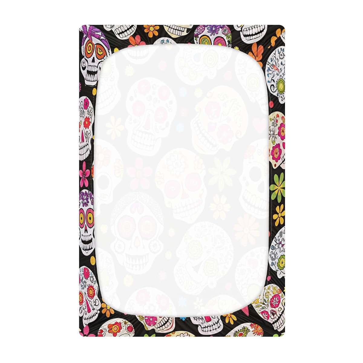 JUZIHAI Halloween Fitted Crib Sheet, Sugar Skull Pattern, 39x27 in