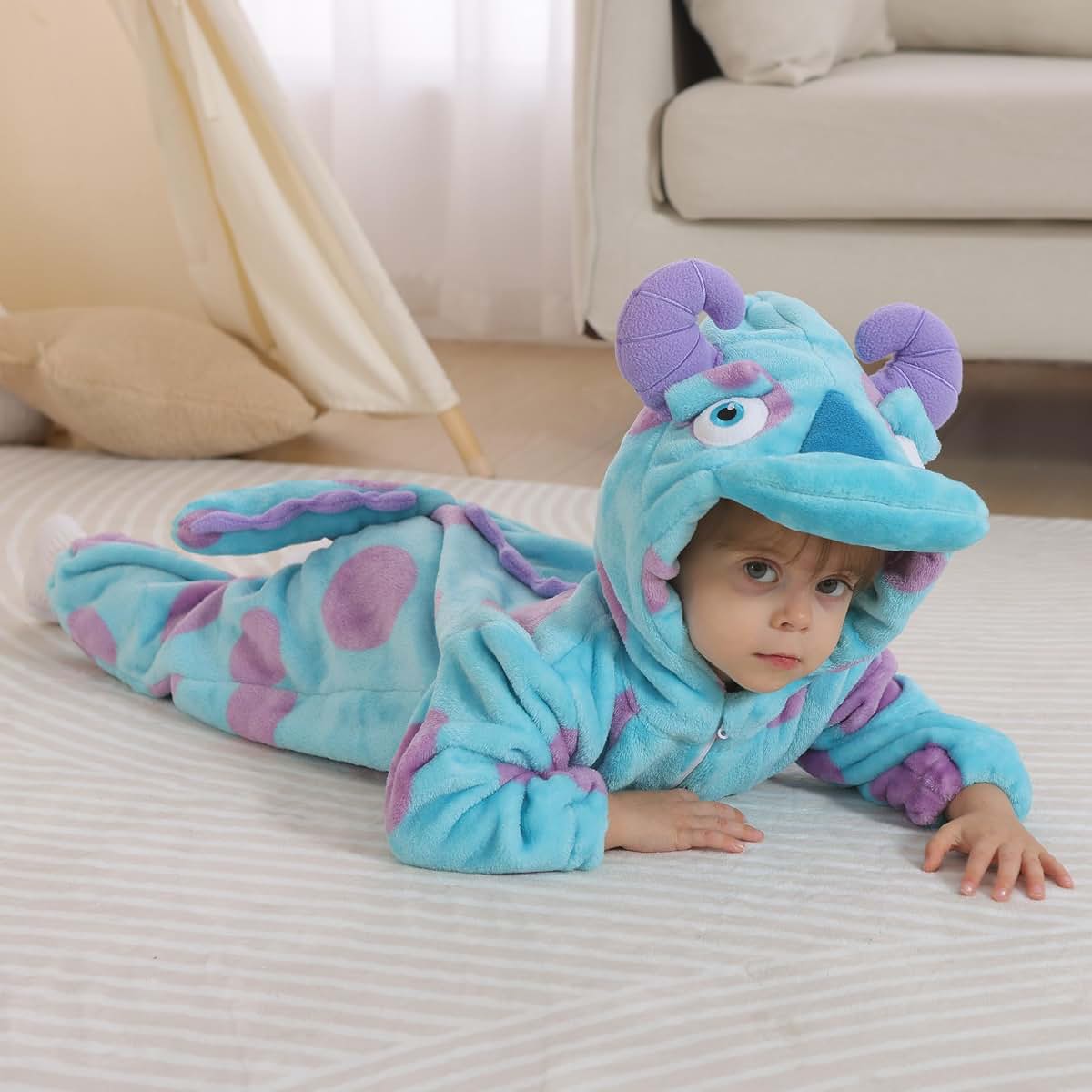 BabyOneStop Unisex Flannel Animal Onesie With Hooded Cartoon Design