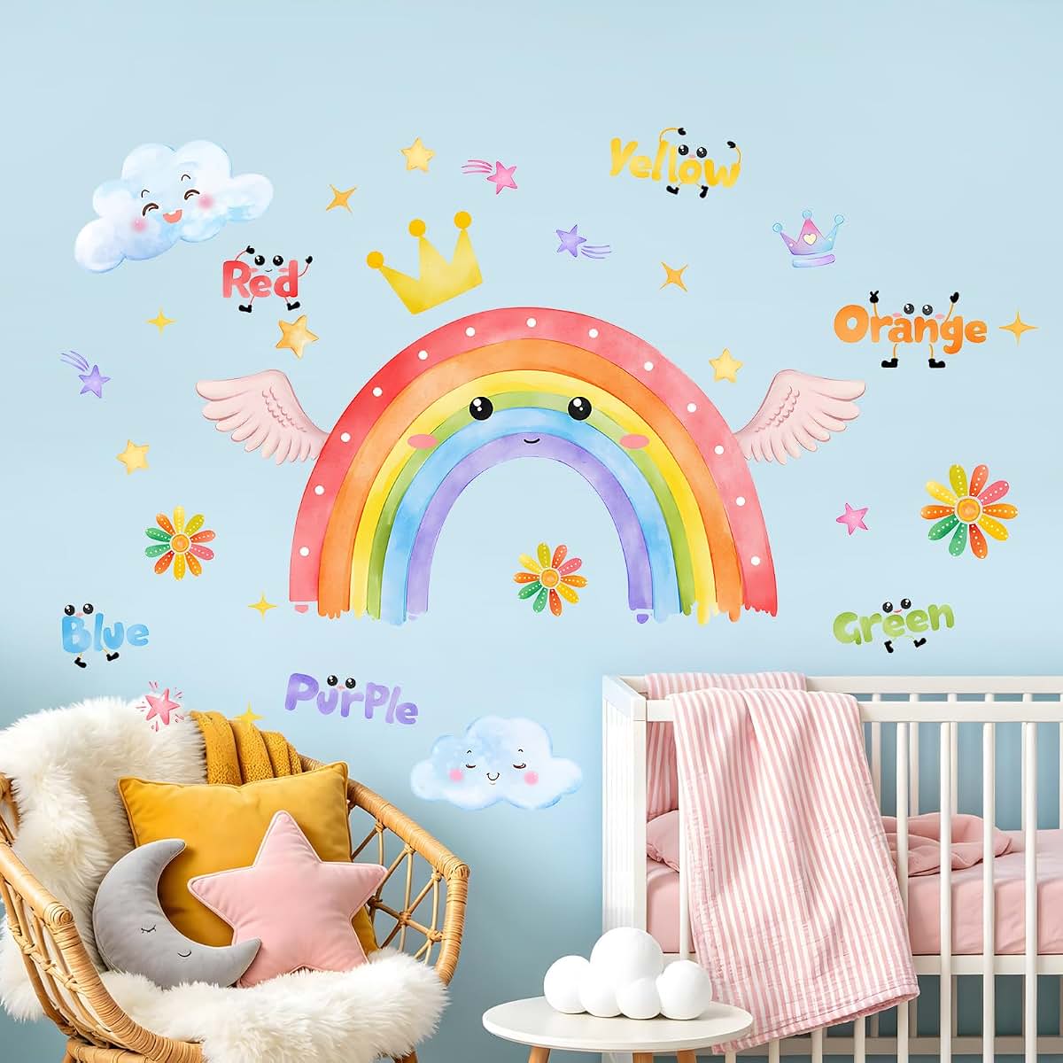 Pomodee Large Rainbow Wall Stickers Peel and Stick Watercolor Decals (photo 3)