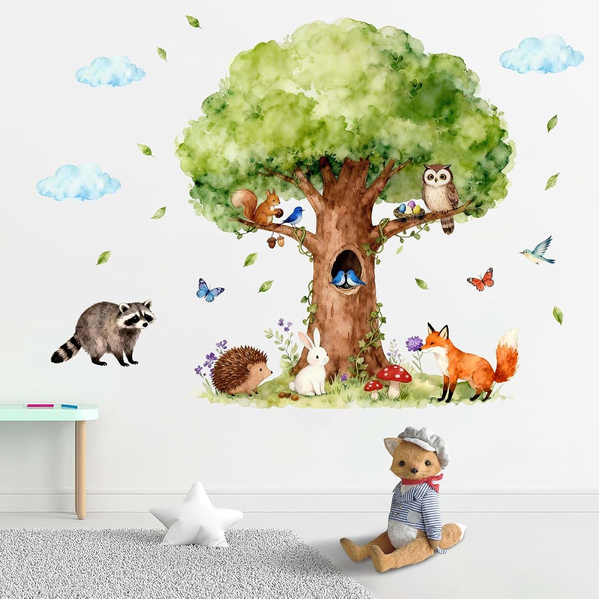 Mfault Watercolor Forest Animals Wall Decals, 2 Sheets Woodland Nursery Decor