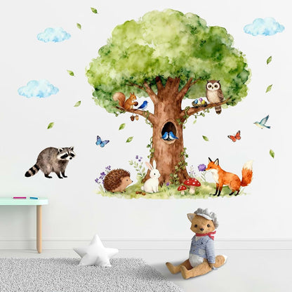 Mfault Watercolor Forest Animals Wall Decals, 2 Sheets Woodland Nursery Decor