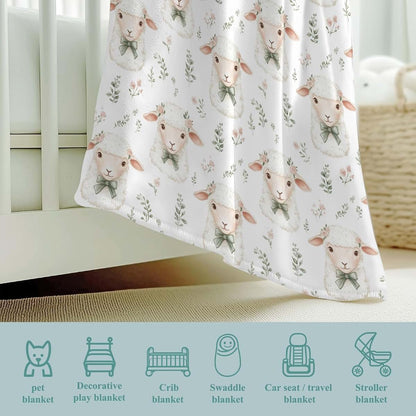 Wicbfdfv Watercolor Lamb Floral Leaves Baby Boy Girl Blankets Cute Sheep Goat Wildflowers Flannel Blanket Farm Animals (photo 4)