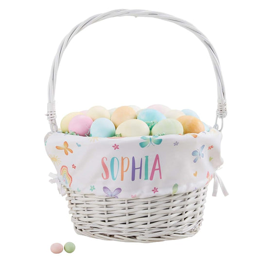 Personalization Universe Watercolor Brights Personalized Easter Basket – Hand-Woven White Basket – Personalized Easter