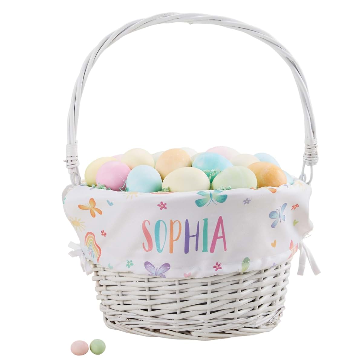 Personalization Universe Watercolor Brights Personalized Easter Basket – Hand-Woven White Basket – Personalized Easter