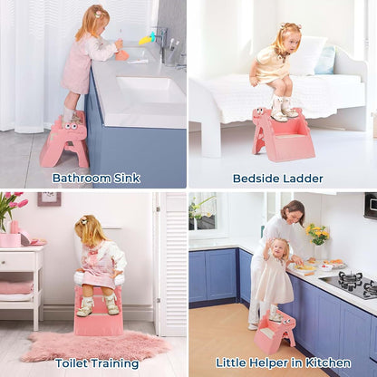 Onasti Foldable Dinosaur Toddler Step Stool for Bathroom and Kitchen Use
